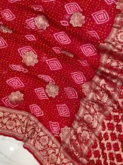 Pure Georgette Banarasi Bandhej Handloom Saree - The Handlooms