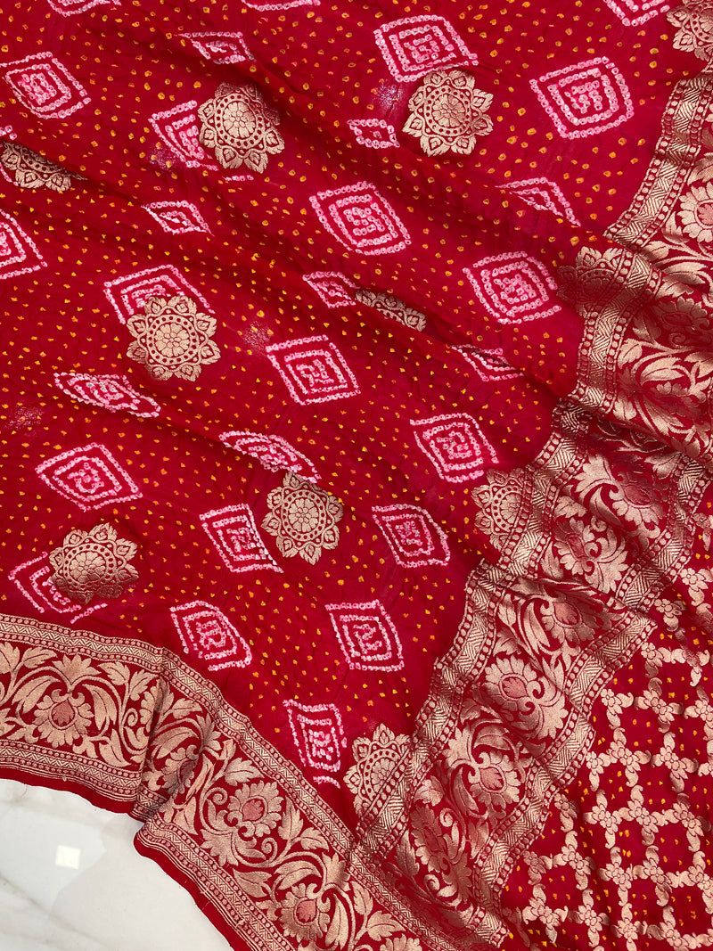 Pure Georgette Banarasi Bandhej Handloom Saree - The Handlooms