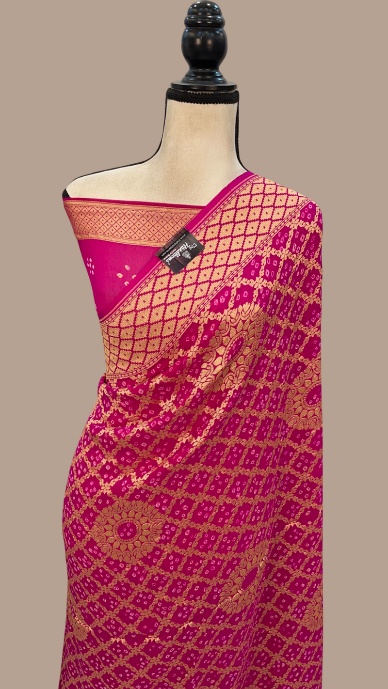 Pure Georgette Banarasi Bandhej Handloom Saree - The Handlooms