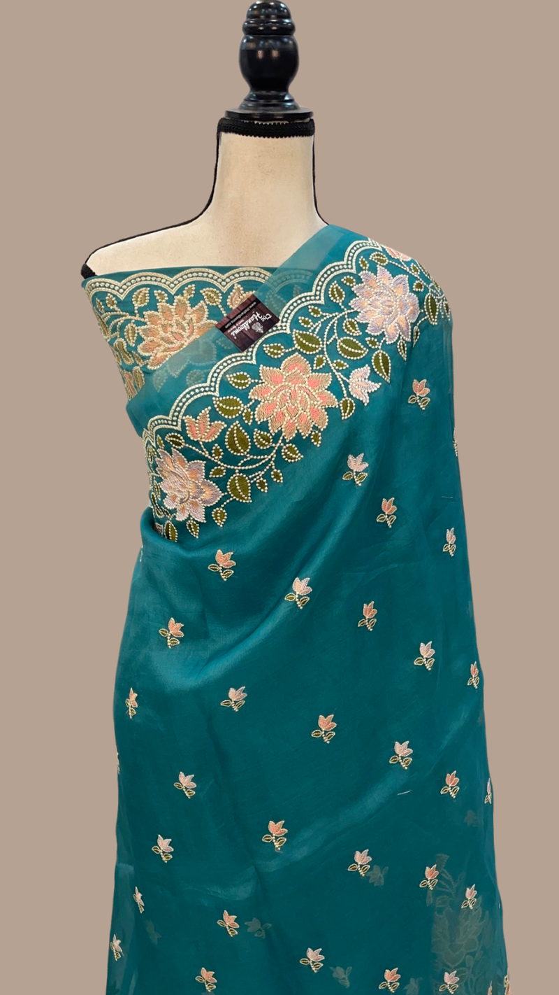 Pure Organza Chikankari Handloom Banarasi Saree - The Handlooms