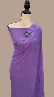 Pure Georgette Chikankari Handloom Banarasi Saree - The Handlooms