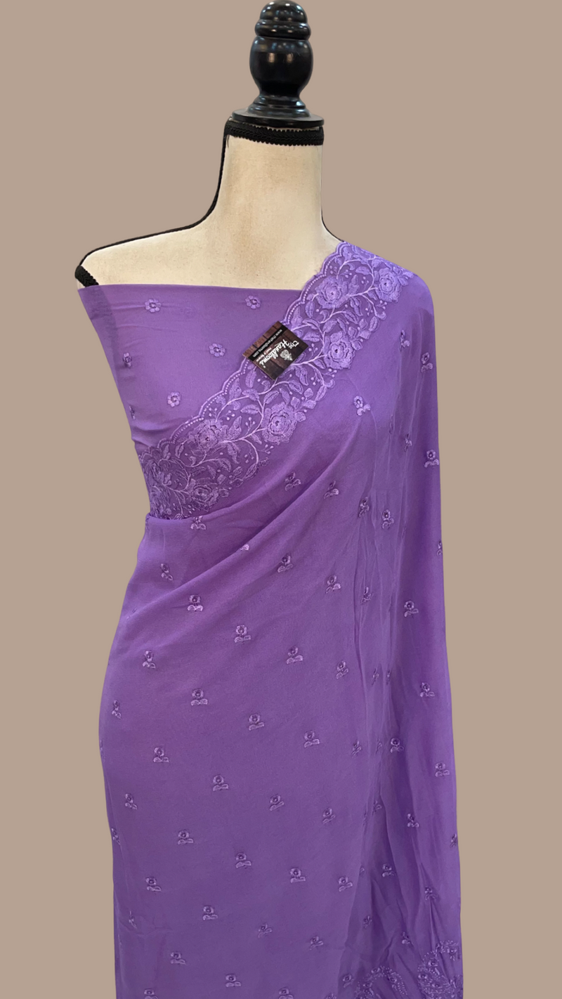 Pure Georgette Chikankari Handloom Banarasi Saree - The Handlooms