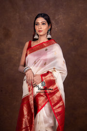 Off-white Pure Kora Handloom Banarasi Saree - The Handlooms