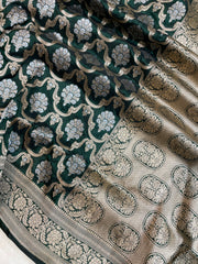 Pure Katan Silk Banarasi Handloom Saree - All over Sona Roopa Jaal work - The Handlooms