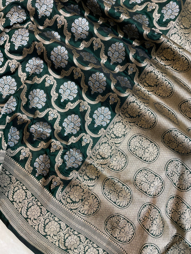 Pure Katan Silk Banarasi Handloom Saree - All over Sona Roopa Jaal work - The Handlooms