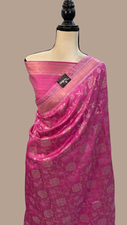Pure Tussar Silk Handloom Banarasi All Over Sona Roopa Jaal Work Saree - The Handlooms