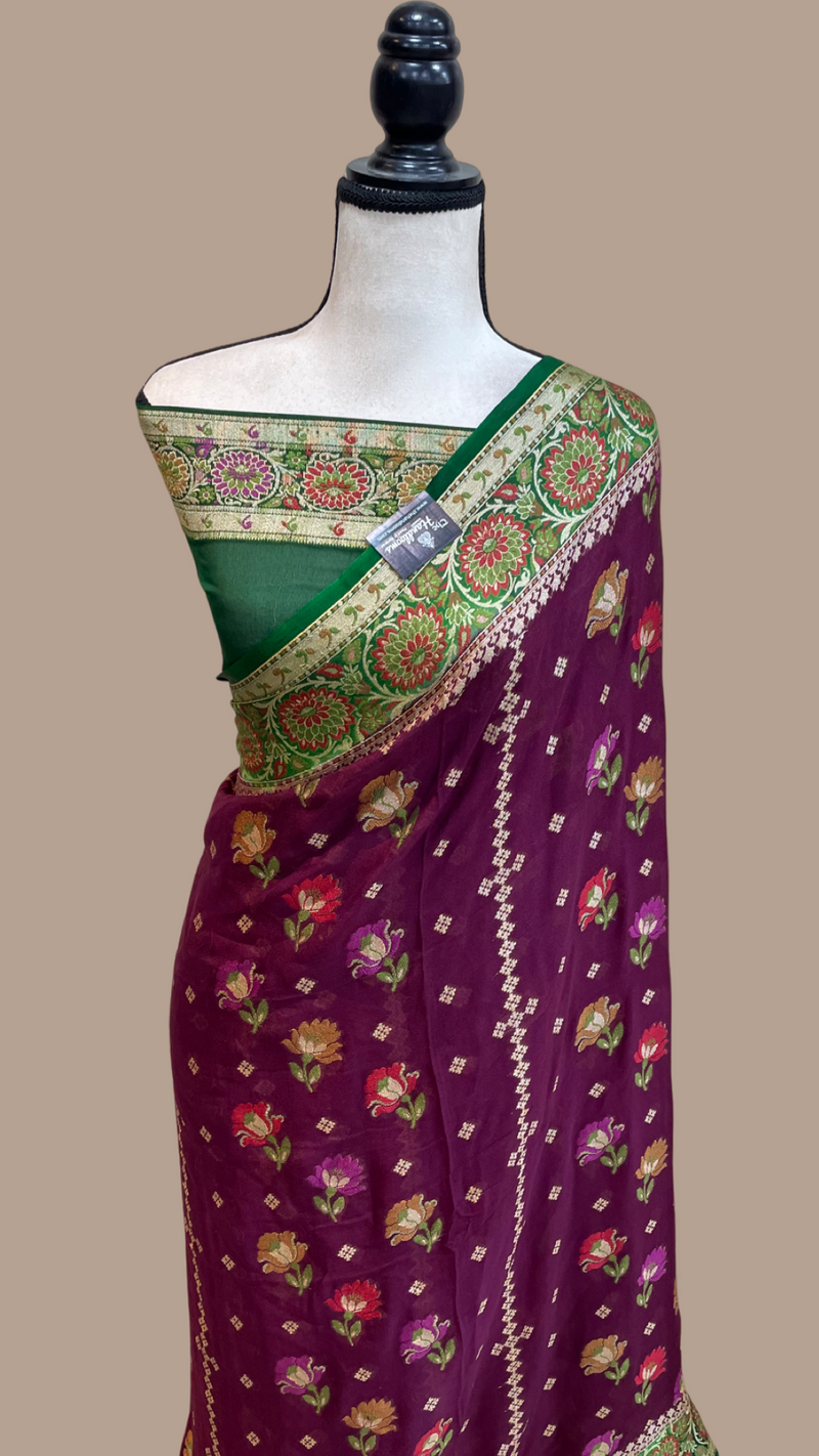 Pure Chiffon Khaddi Banarasi Saree - The Handlooms