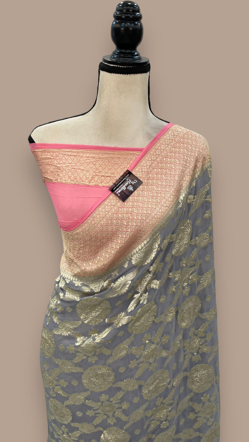 Pure Khaddi Georgette Handloom Banarasi Saree - Water zari - The Handlooms