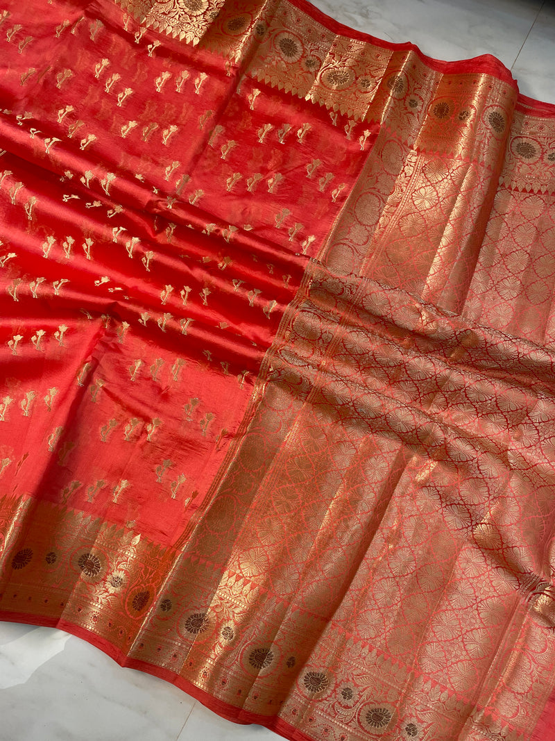 Pure Dupion Silk Banarasi Saree - Gold Zari - The Handlooms