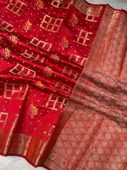 Pure Dupion Silk Banarasi Saree - Gold Zari - The Handlooms