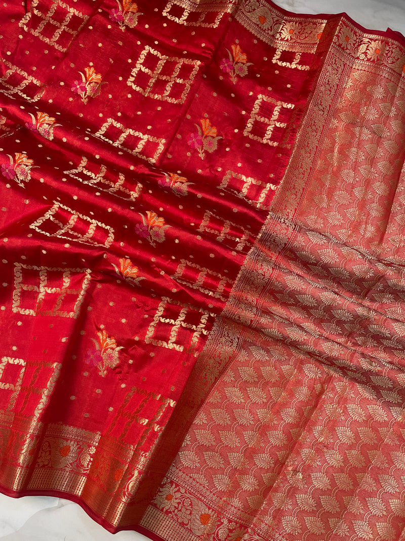 Pure Dupion Silk Banarasi Saree - Gold Zari - The Handlooms