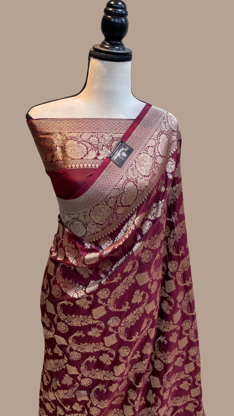 Pure Katan Silk Banarasi Handloom Saree - All Over Jaal Work - The Handlooms