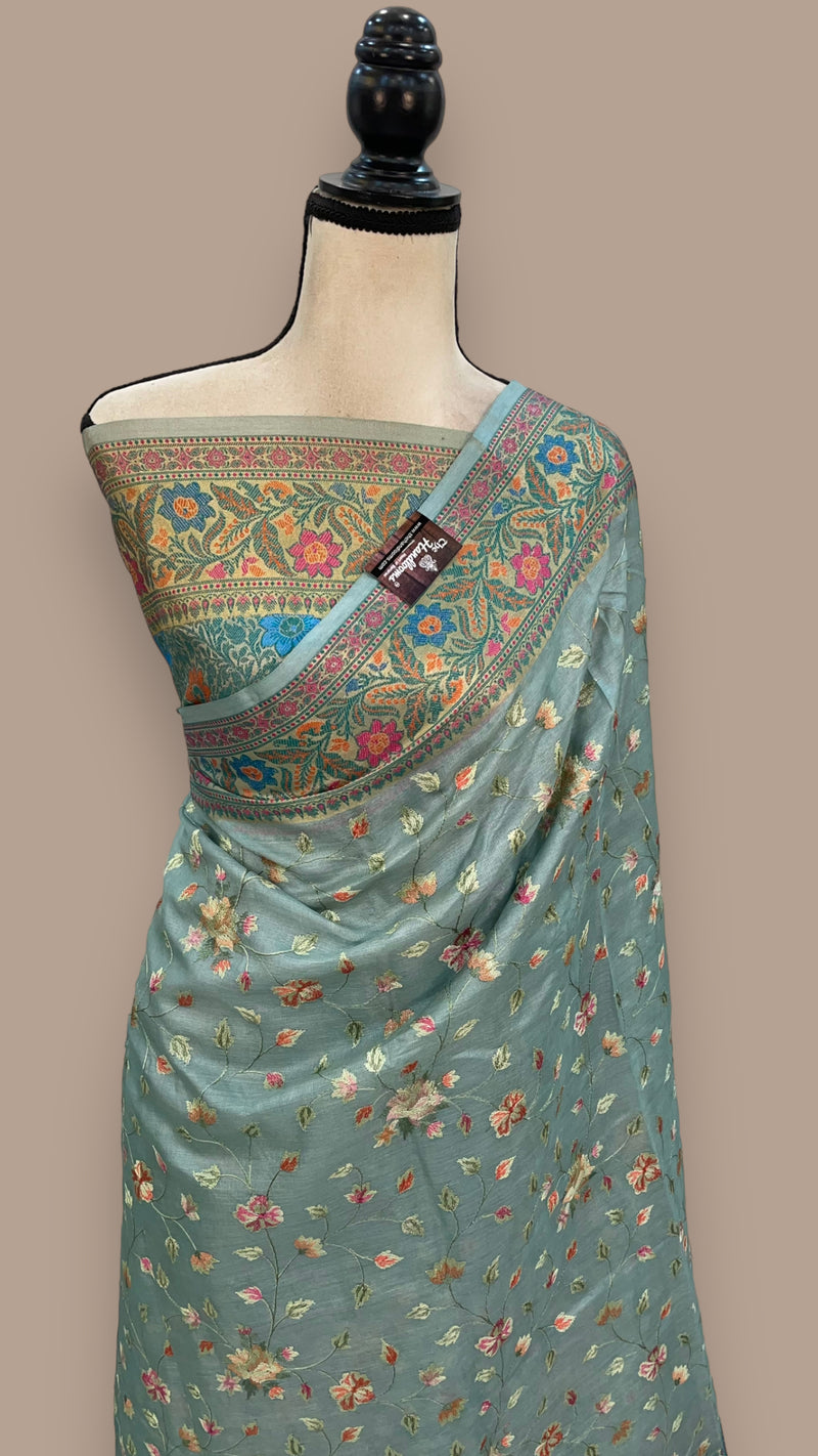 Tussar Silk Handloom Banarasi Saree With Chikankari - The Handlooms