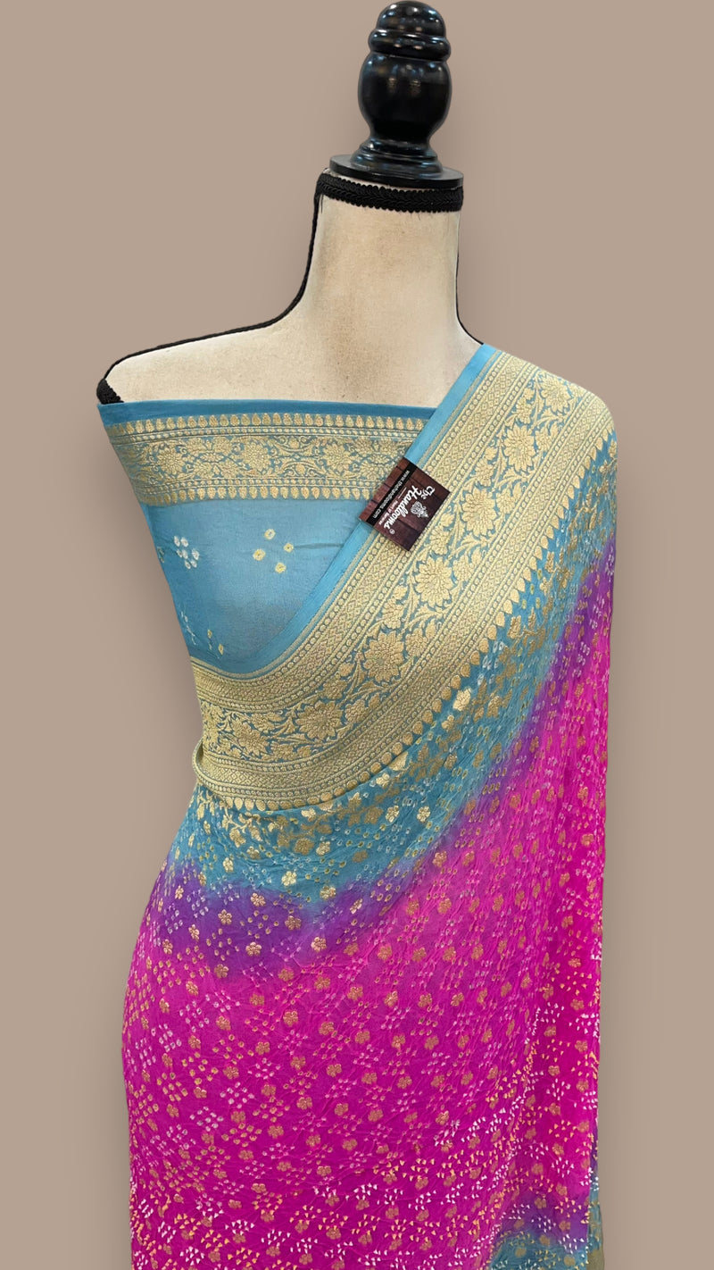 Pure Georgette Banarasi Bandhej Handloom Saree - The Handlooms