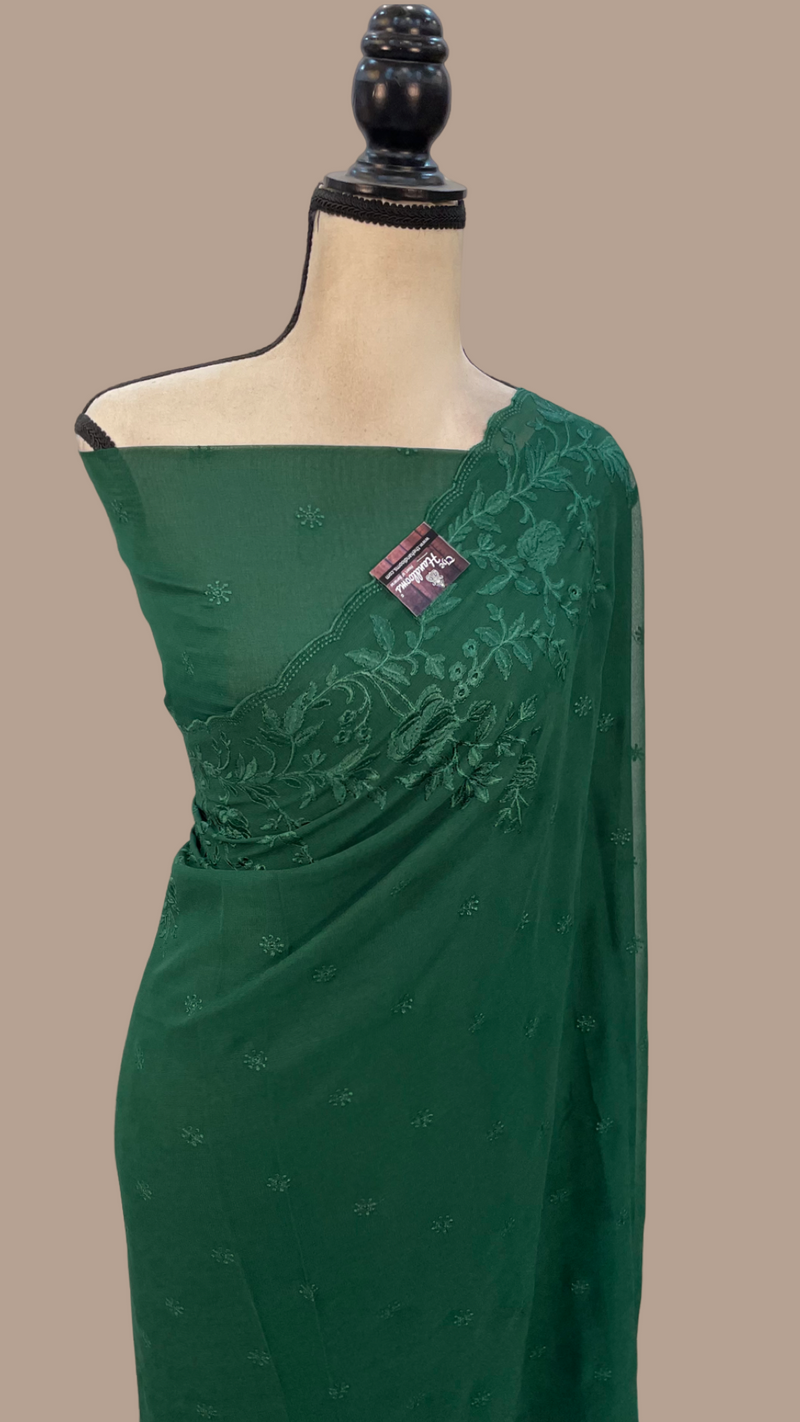 Pure Georgette Chikankari Handloom Banarasi Saree - The Handlooms