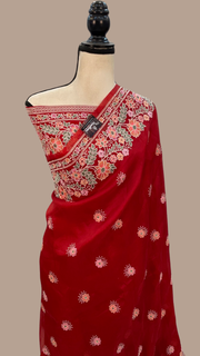 Pure Organza Chikankari Handloom Banarasi Saree - The Handlooms