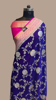 Khaddi Georgette Handloom Banarasi Saree - All over sona roopa Jaal Work - The Handlooms