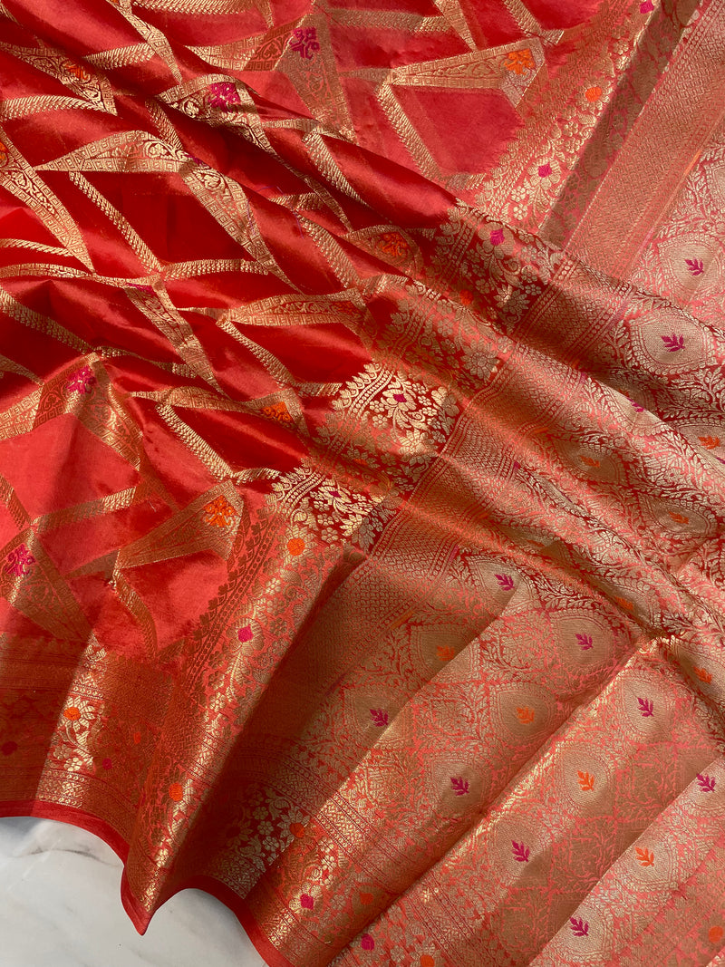 Pure Dupion Silk Banarasi Saree - Gold Zari - The Handlooms