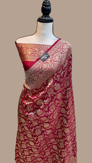 Pure Katan Silk Banarasi Handloom Saree - All Over Jaal Work - The Handlooms