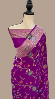 Khaddi Georgette Handloom Banarasi Saree - All over Jaal Work With Meenakari - The Handlooms
