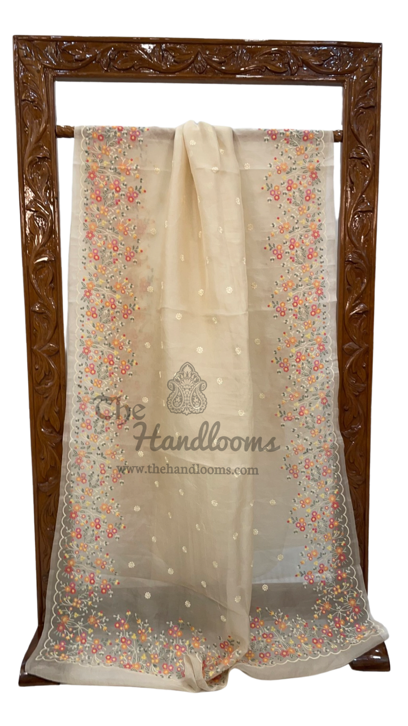 Pure Organza Chikankari Handloom Banarasi Saree - The Handlooms