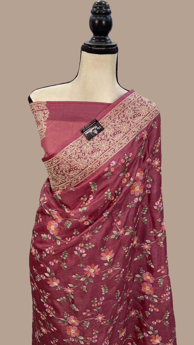 Tussar Silk Handloom Banarasi Saree With Chikankari - The Handlooms