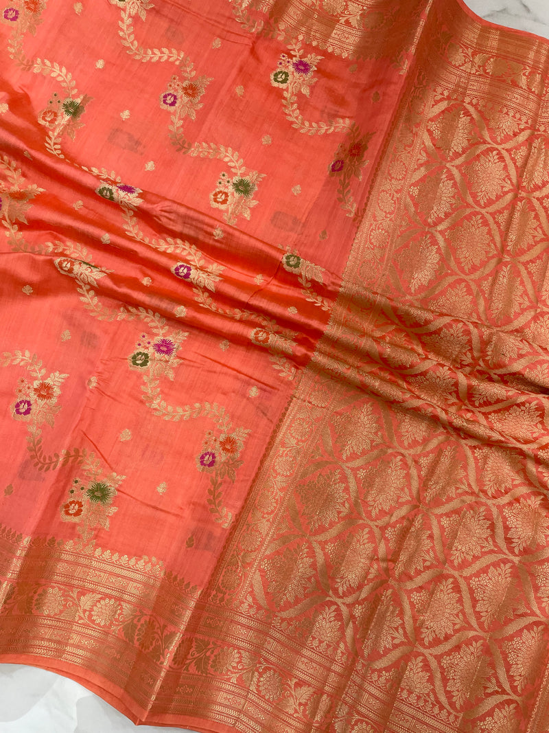 Pure Dupion Silk Banarasi Saree - Gold Zari - The Handlooms