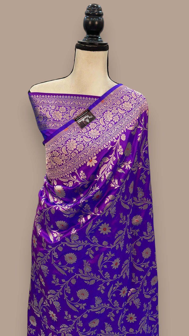 Pure Katan Silk Banarasi Handloom Saree - All over Jaal work with Meenakari - The Handlooms
