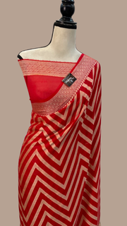Red Pure Chiffon Khaddi Banarasi Saree - The Handlooms