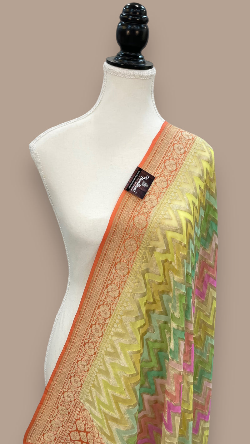 Pure Khaddi Georgette Dupatta - water zari - The Handlooms
