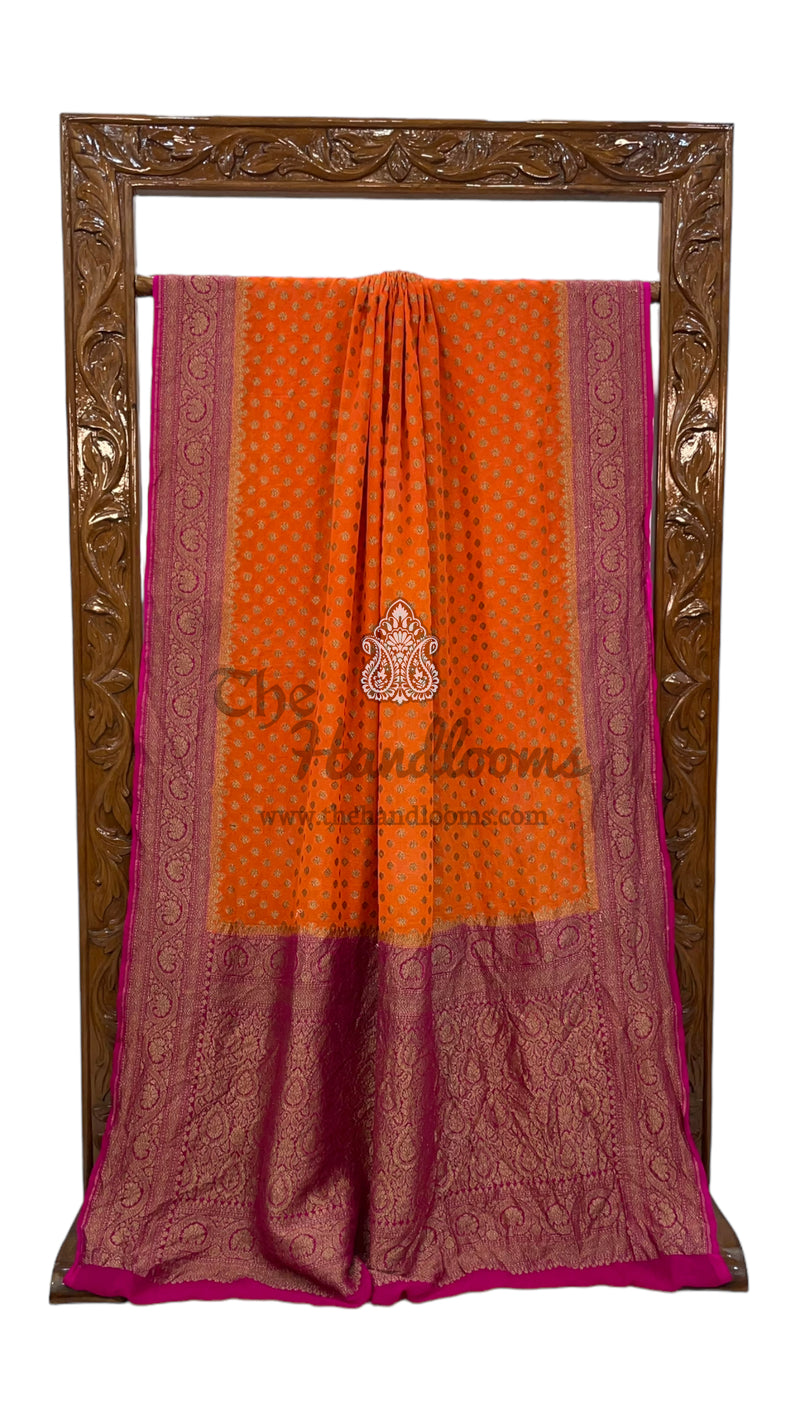 Khaddi Georgette Handloom Banarasi Saree -  Antique zari - The Handlooms