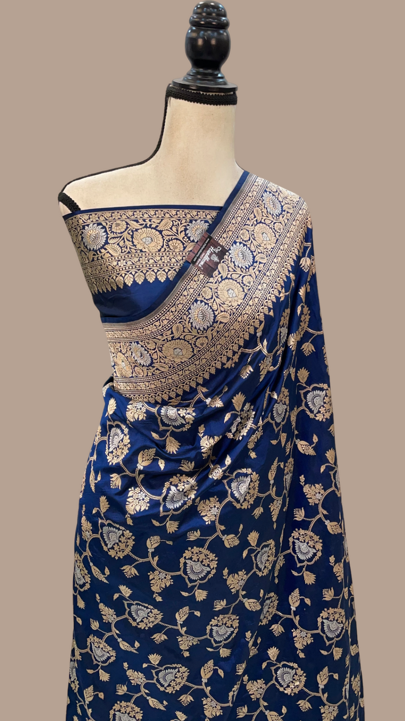Pure Katan Silk Banarasi Handloom Saree - All over Sona Roopa Jaal work - The Handlooms
