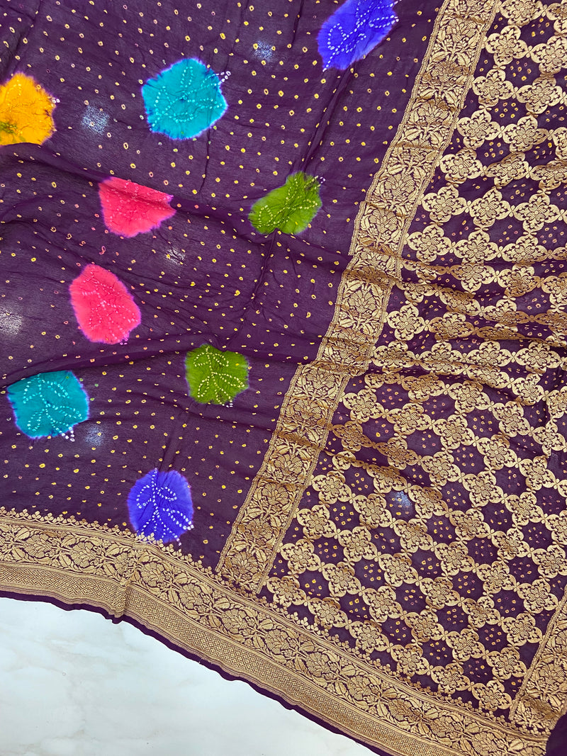 Pure Georgette Banarasi Bandhej Handloom Saree
