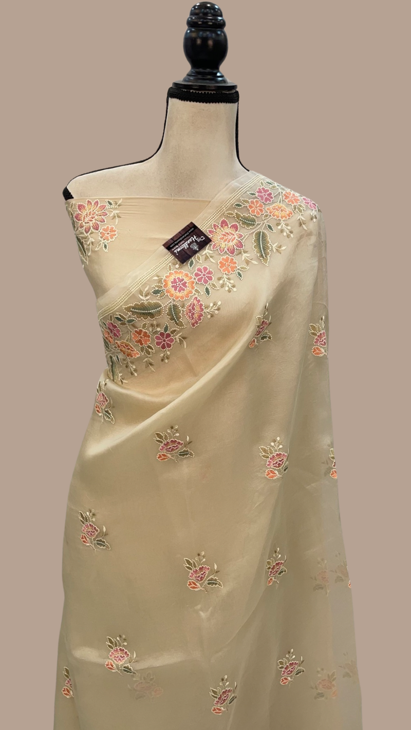 Pure Organza Chikankari Handloom Banarasi Saree - The Handlooms