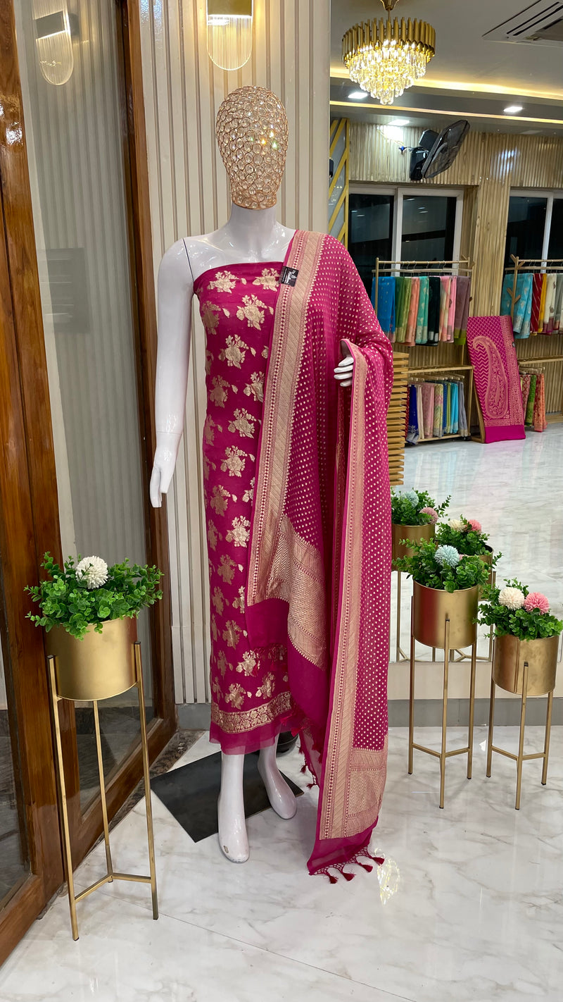 Pure Khaddi Georgette Banarasi Dress material - The Handlooms