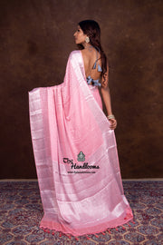 Pink Pure Chiffon Khaddi Banarasi Saree - The Handlooms