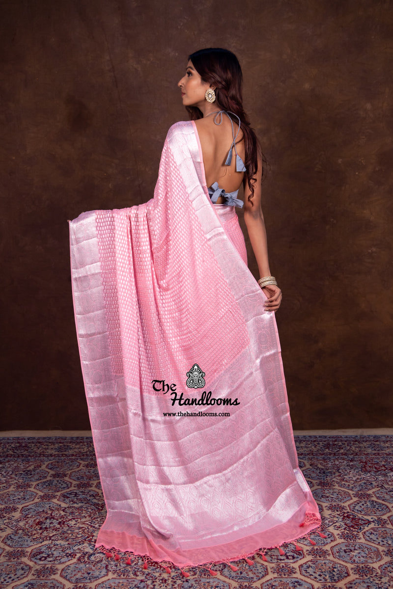 Pink Pure Chiffon Khaddi Banarasi Saree - The Handlooms
