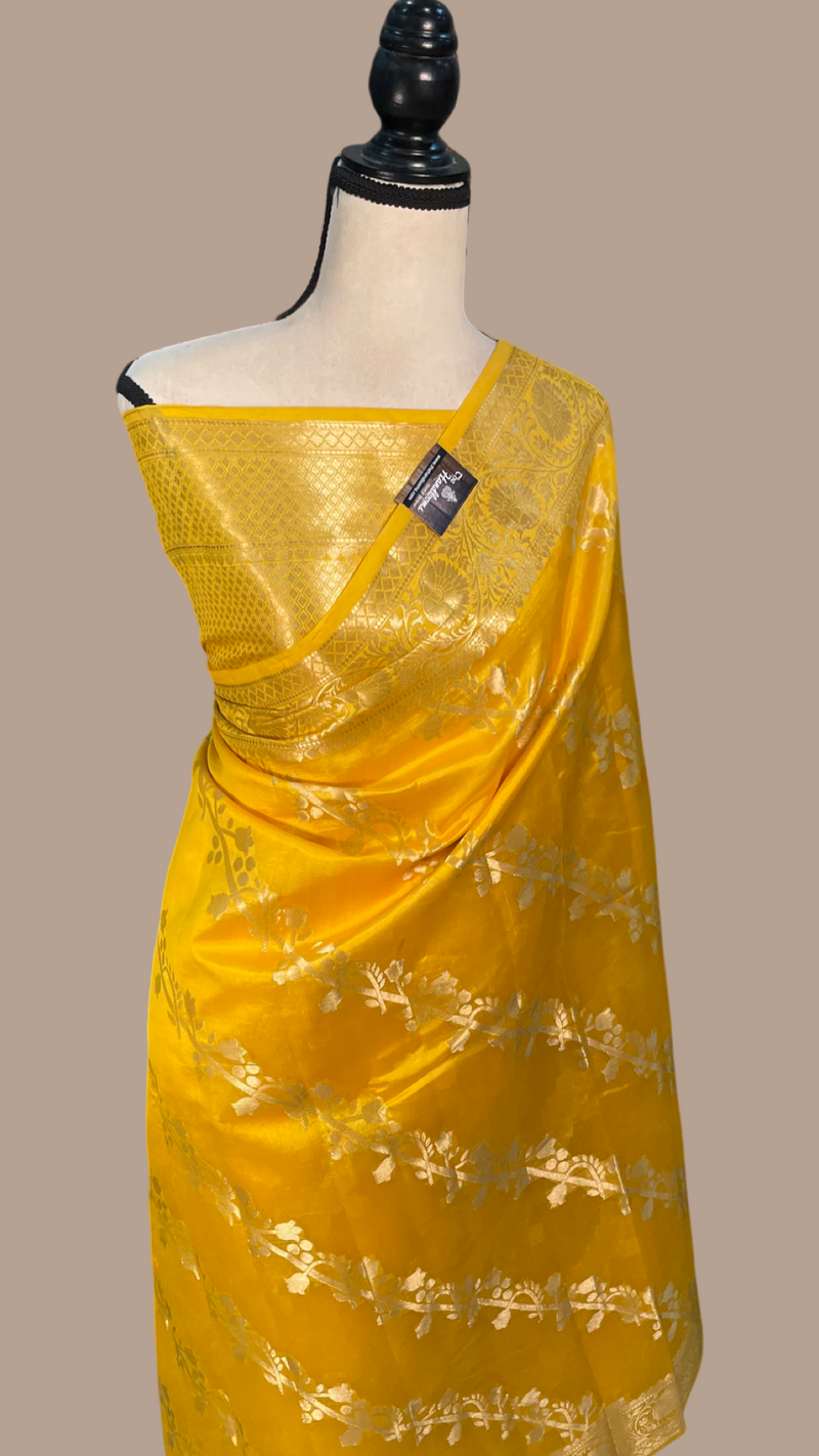 Pure Dupion Silk Banarasi Saree - Gold Zari - The Handlooms