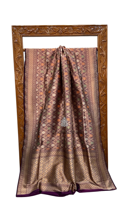 Regal Pure Katan Silk Banarasi Saree – Handwoven Tanchui Brocade With Meenakari - The Handlooms