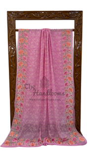 Pure Georgette Chikankari Handloom Banarasi Saree - The Handlooms