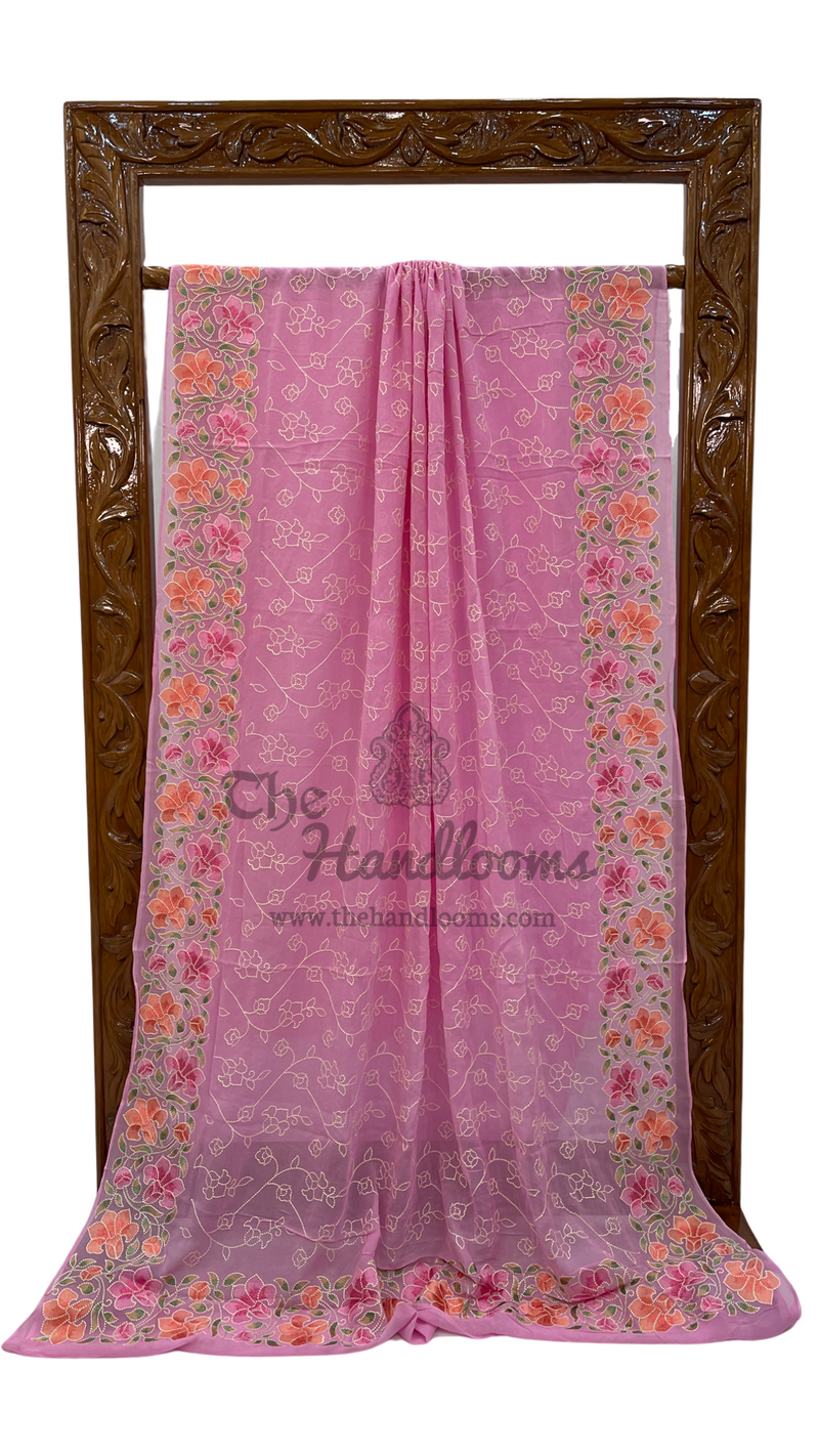 Pure Georgette Chikankari Handloom Banarasi Saree - The Handlooms