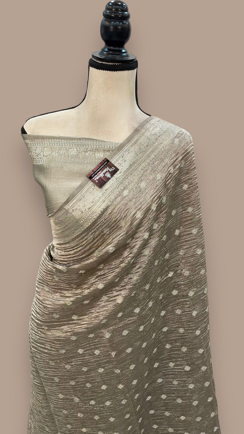 Pure Kora Tissue Crush Handloom Banarasi Saree - The Handlooms