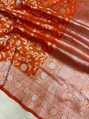 Pure Katan Silk Banarasi Handloom Saree - All Over Jaal Work - The Handlooms