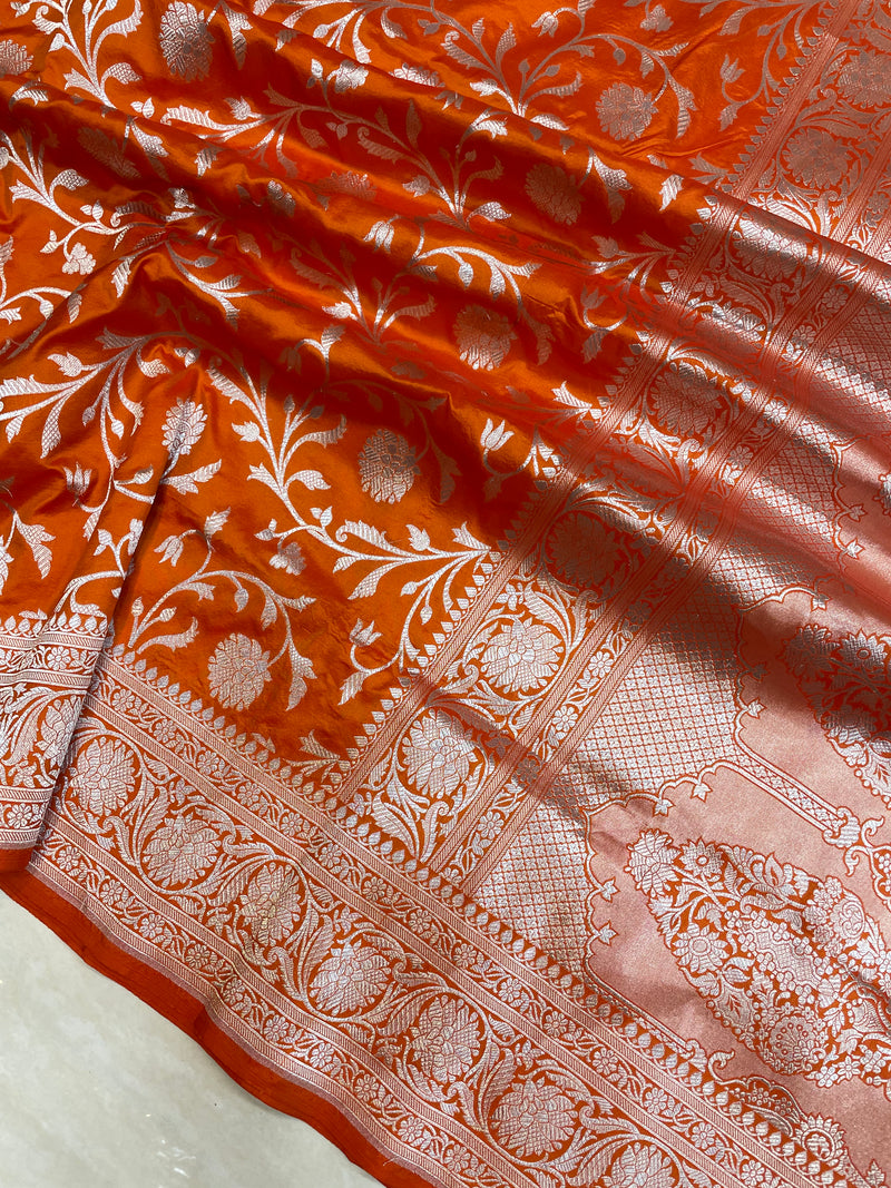 Pure Katan Silk Banarasi Handloom Saree - All Over Jaal Work - The Handlooms