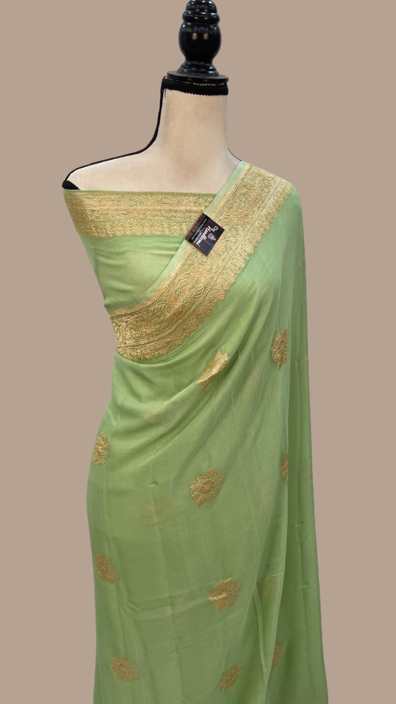 Pure Khaddi Georgette Banarasi Saree -  Gold zari - The Handlooms