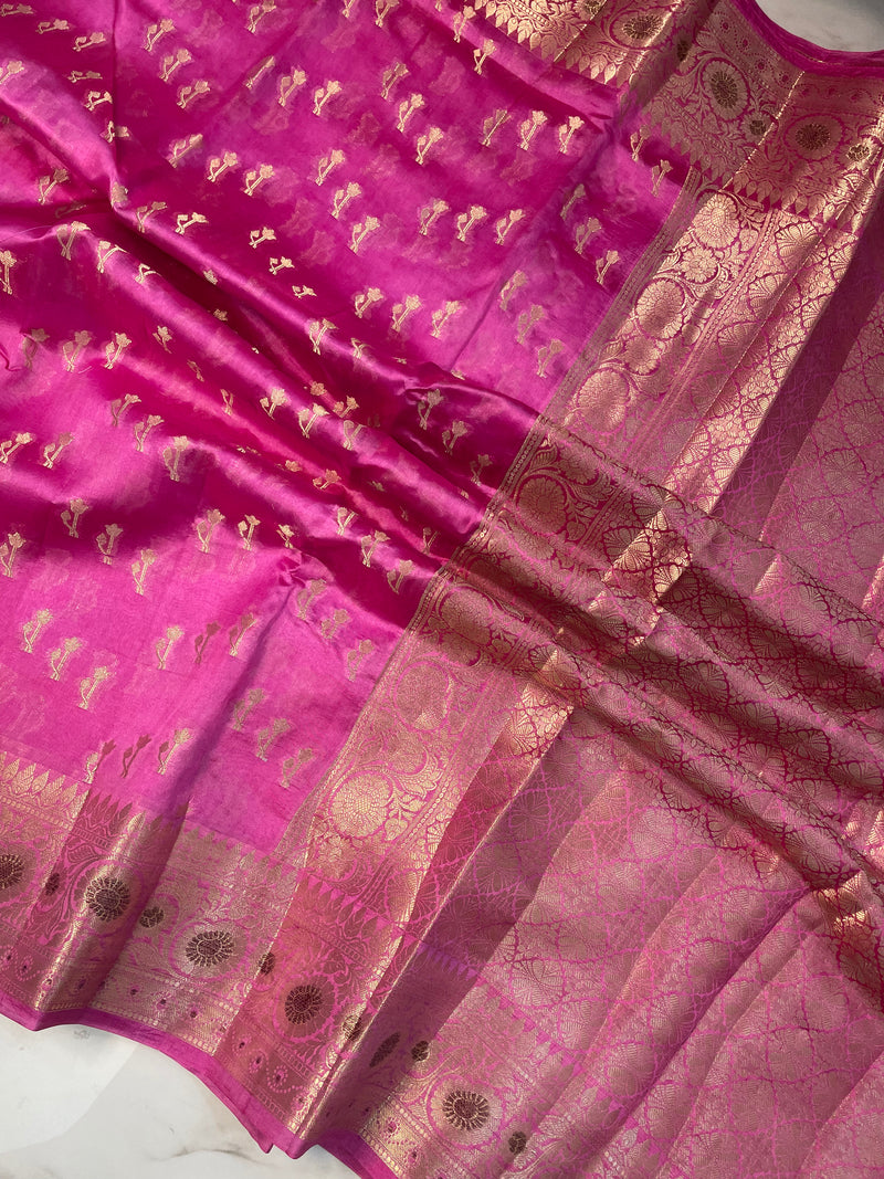 Pure Dupion Silk Banarasi Saree - Gold Zari - The Handlooms