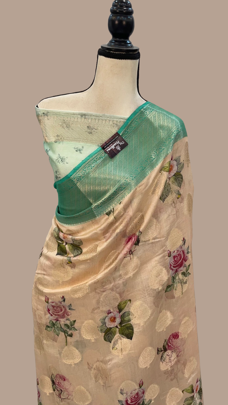 Pure Chiniya Silk Digital Print Handloom Banarasi Saree - The Handlooms