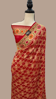 Pure Georgette Banarasi Bandhej Handloom Saree - The Handlooms