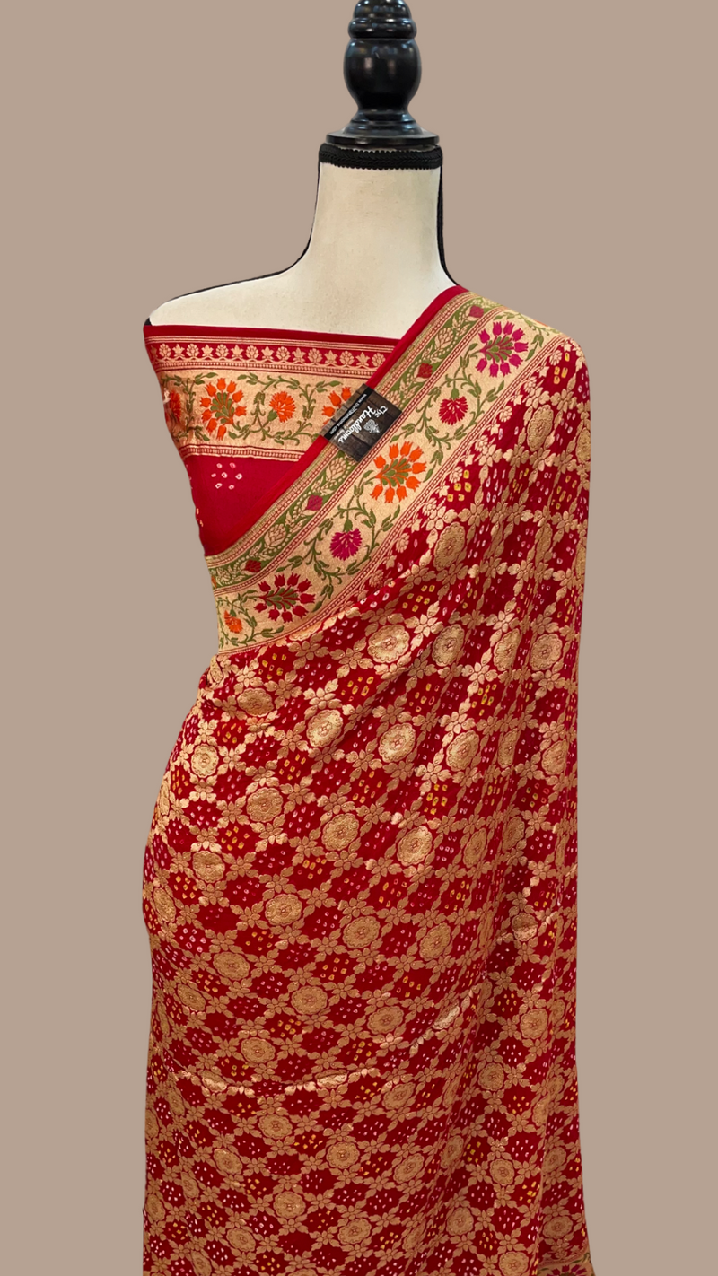 Pure Georgette Banarasi Bandhej Handloom Saree - The Handlooms