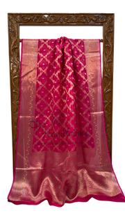 Hot Pink Pure Kora Handloom Banarasi Saree - The Handlooms